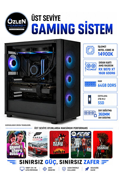 ÖZLEN XXL14 İ9 14900K RX 9070 XT 16GB 64GB DDR5 RAM 2TB M.2 SSD Üst Seviye Oy...