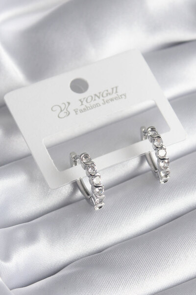 DMR Elegance Brass Silver Color Zircon Stone Hoop Model Women's Earrings