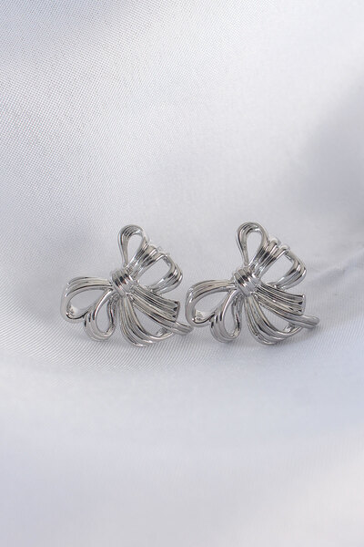 DMR Elegance Brass Silver Color Bow Earrings