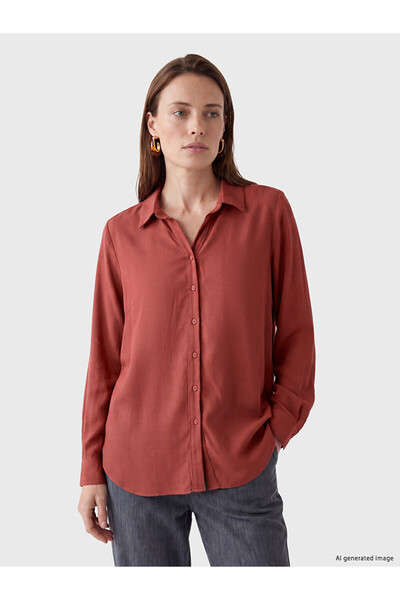 LC Waikiki Brown Women's Shirt with Tie at the Sleeve Cuff