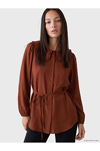 LC Waikiki Burgundy Baby Collar Tie-Up Women's Shirt Tunic