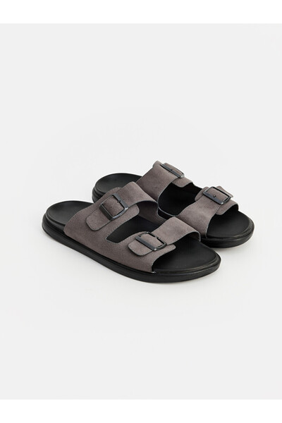 LC Waikiki Anthracite Double-Strapped Adjustable Buckle Men's Slippers