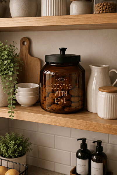 Jenisa 3 Liter Amber Glass Jar with Metal Lid Wide Mouth Cookie and Dry Food ...