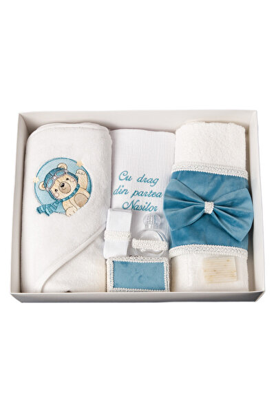 Happy Bears Trusou botez pentru baieti, 7 piese, "Ursuletul aviator", bumbac,...