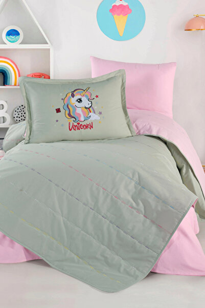 Clasy Ranforce 100% Cotton Embroidered Single Bedspread Set Stella V2 Green