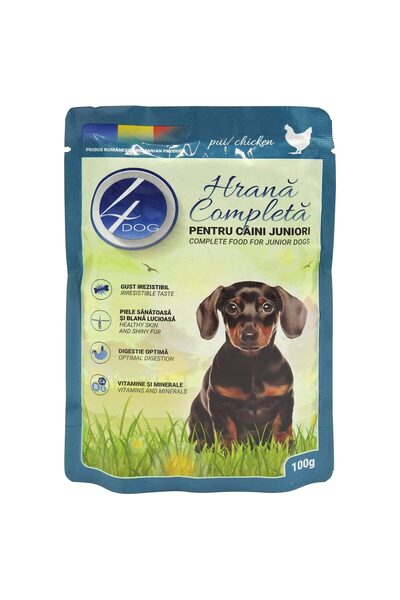 4dog Pouch, Junior Dog Food in Sauce, 100 g Chicken