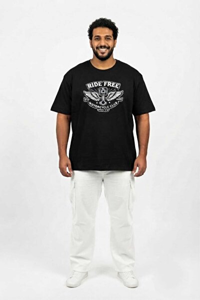 Gutty Black 100% Cotton Oversized Plus Size Men's Printed T-Shirt - 3XL 4XL 5...