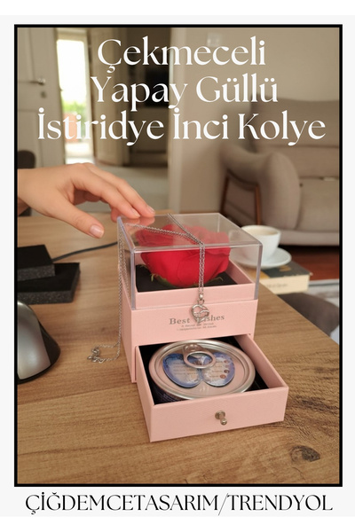 çiğdemcetasarım Gizli Çekmeceli ve Güllü İstiridye İçinde Gerçek İnci Kolye İ...