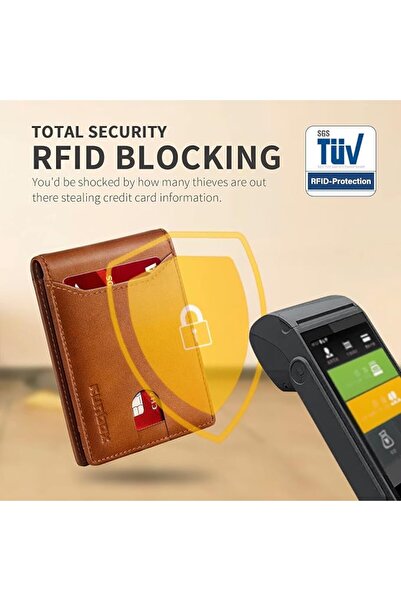 Runbox RFID Blocking Genuine Leather Slim Wallet for Men Bifold Minimalist Fr...