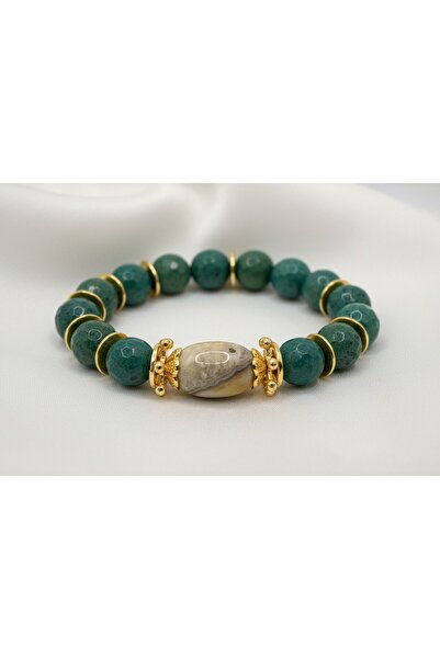 La sauvagine Jade Stone & Agate Natural Stone Design Gold Detailed Women's Br...