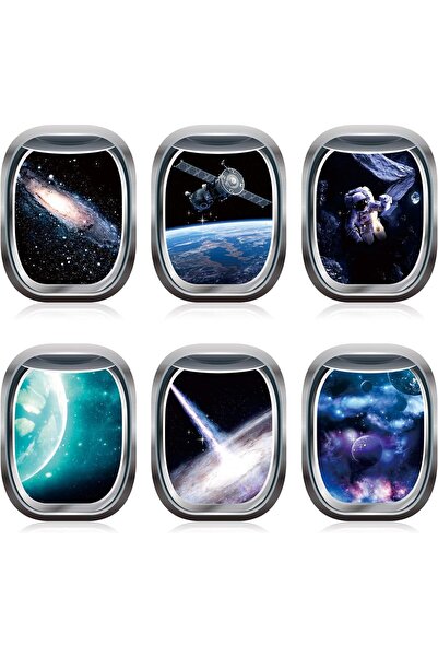 BPA 6 Pieces 3D Space Capsule Window Wall Decal Outer Space Wall Stickers Spa...