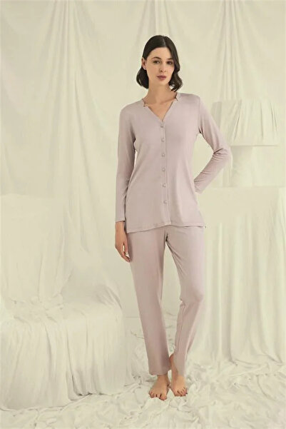 SS HOME CONCEPT Long Sleeve Button down V Neck Pajama Set