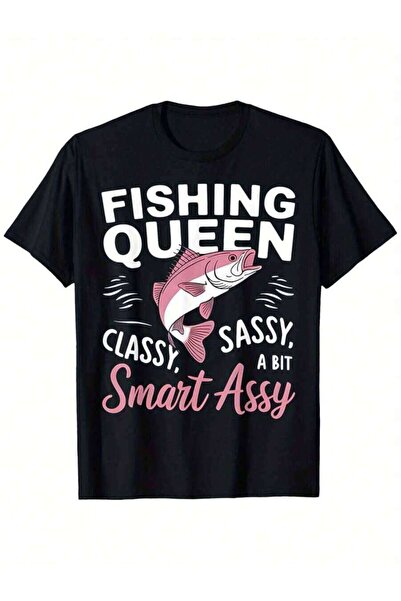25W تي شيرت بأكمام قصيرة للجنسين من Fishing Queen هدية مضحكة للنساء، أنيق وذك...
