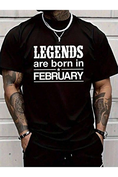 25W قميص رجالي 'Legend Born In February' من Pure-Shirt - قميص أسود كاجوال بأك...