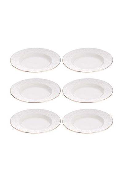 Reem 6-Piece Deep Dinner Plates White/Gold 7inch
