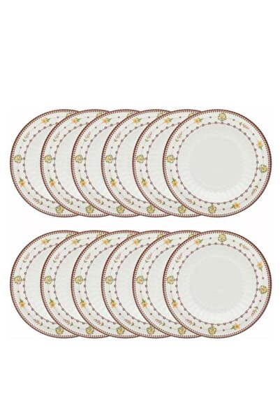 Narjis 12-Piece Melamine Deep Plate Set 23CM White/Maroon