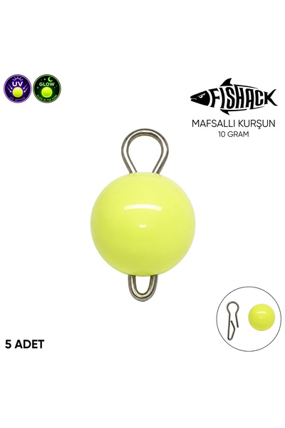 Fishack Mafsallı Kurşun - Hareketli İğne Kurşunu - UV Yeşil - 5'li Paket - 10...