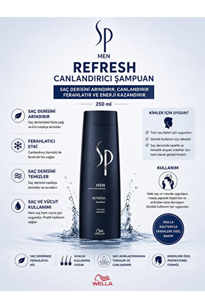 Wella SP Men Refresh Ferahlatıcı Erkek Şampuanı 250 ml – Arındırıcı ve Canlan...