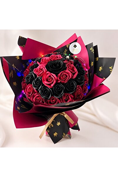 velve Buchet floral gigant Royal Velvet cu trandafiri de sapun si sclipici, i...