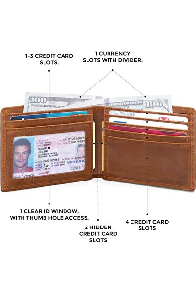 Runbox محفظة رجالية نحيفة من الجلد مع خاصية حجب RFID، محفظة رجالية صغيرة رفيع...