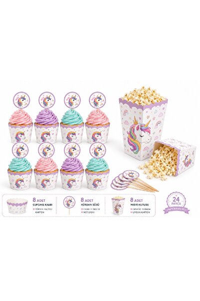 Bkmc Set de cupcake-uri pentru ziua de naștere cu tematică unicorn – 8 forme ...