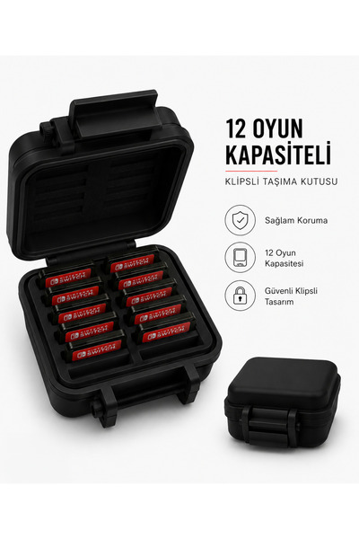 Tofu Switch 1 & 2 Uyumlu 12 Oyun Kapasiteli Klipsli Taşıma Kutusu