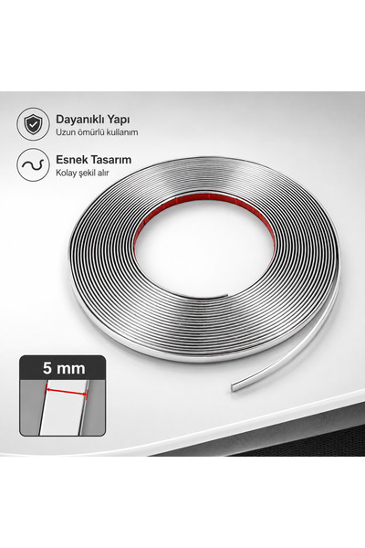 SİVOR Ford Focus 5 mm Krom Nikelaj Görünümlü Esnek 8 Metre – Dekoratif Araç D...