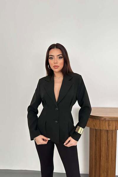 Clothes Fast سترة نسائية سوداء بزرين وياقة كلاسيكية مبطنة ومطوية