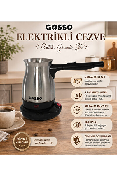 Gosso Elektrikli Türk kahve makinası paslanmaz Çelik cezve