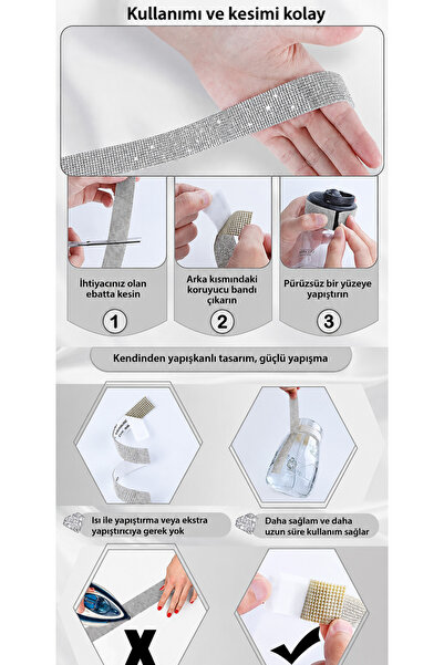 EFEAKS Kristal Taşlı Kendinden Yapışkanlı Şerit Çeşitleri 40x3 cm Telefon, Bardak, Çerçeve, Ev ve Hobi Dekoru