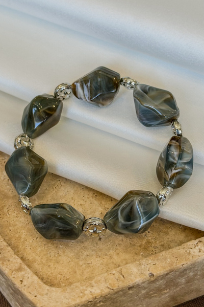 Dore Collection Agate Natural Stone Balance Bracelet with Metal Apparatus Bro...
