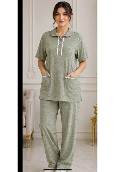 Generic Elegant Light Olive Green Women's Loungewear Set with Floral Pattern ...