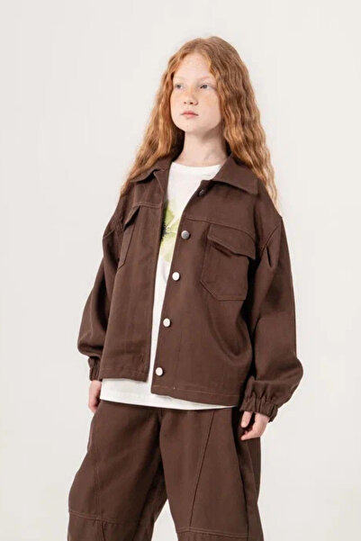 GİYİCEM TEKSTİL Girl's Oversize Buttoned Denim Jacket 1555