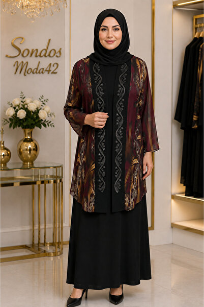 Sondos Moda42 Hesna Defne Σετ Γυναικείο Βραδινό Φόρεμα με Σιφόν Σακάκι με Σχέ...