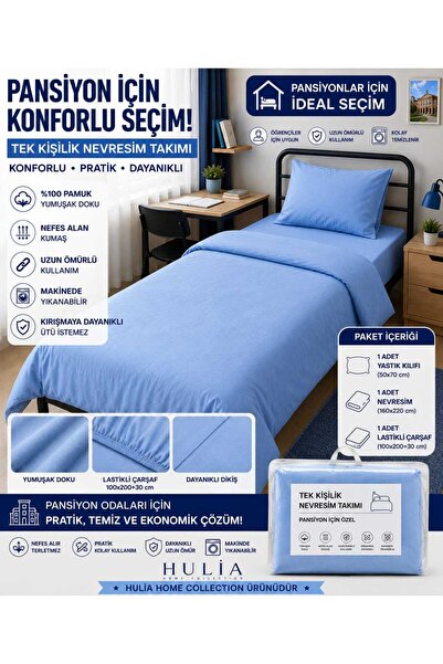 hulia home Pansiyon-Otel-Apart Single Duvet Cover Set Gray-Blue with Elastic ...