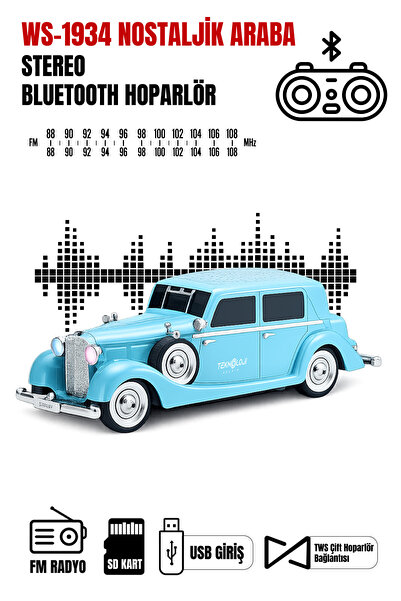 Teknoloji Gelsin Retro Bluetooth Hoparlör 10W Vintage Araba Tasarımlı FM Rady...