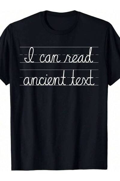 LİNA06 Men's & Women's Ancient Text Cursive Writing T-Shirt - 220gsm Pure Ret...
