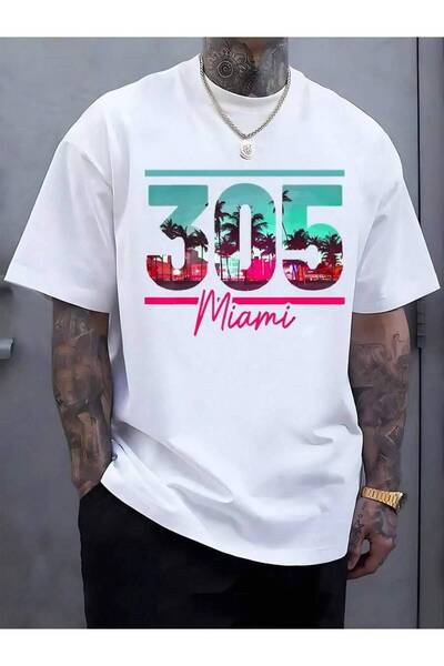 LİNA06 Men'S 305 Graphic T-Shirt - Tropical Miami Beach Palm Tree Design, Lig...
