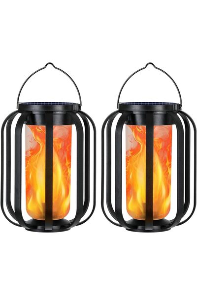 STARSTAR 2-Pack Outdoor Solar Flame Effect Hanging Lanterns for Garden & Patio