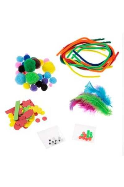 SHOPIENS Set creativ cu sârmă chenille, pompoane, ochi, mărgele, pene, divers...