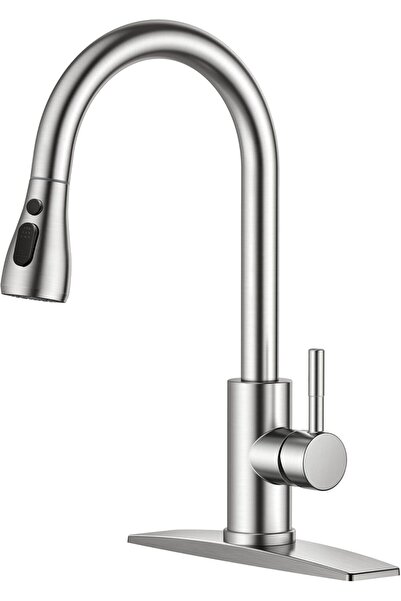 STARSTAR Kitchen faucet with drop-down sprayer, brushed nickel finish, classi...