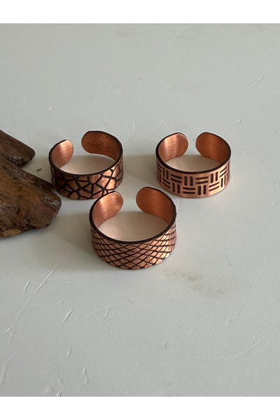 Rupen Kraft Adjustable 3-Piece Handmade Pure Copper Ring Combination Non-Allo...