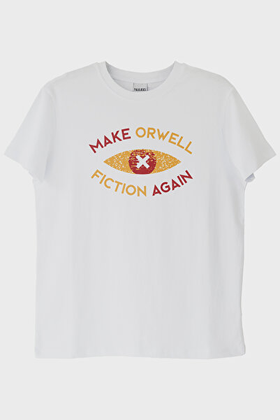 lofux Dystopia Inspired'Make Orwell Fiction Again' Minimalist White T-Shirt
