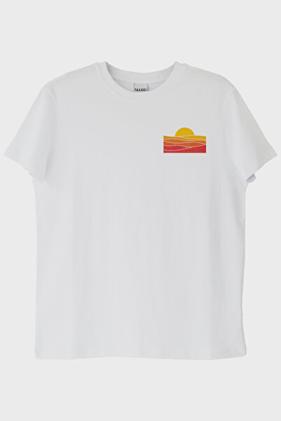 lofux Sun Printed Minimalist White T-Shirt