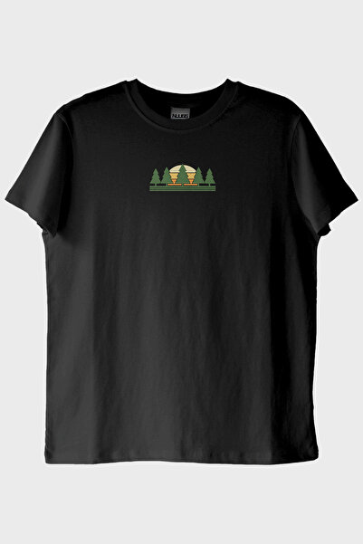 lofux Minimalist Nature View Printed Design Black T-Shirt