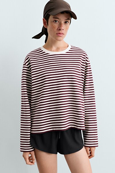 Oysho Çizgili pamuklu karışımlı boxy T-shirt