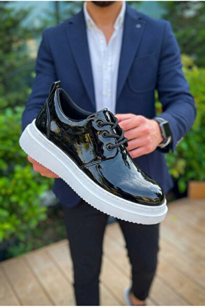 Zerenyus Zrk-X3 Premium Thick Sole Black and White Patent Leather Lace-Up Men...
