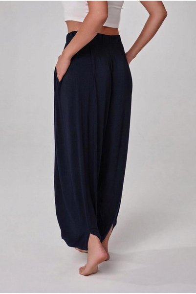 relactive Pantaloni harem largi micromodal de culoare bleumarin pentru femei C2T5N5O2