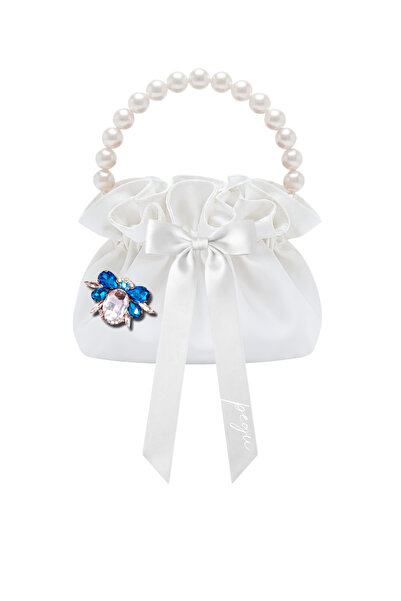 pegu baby collection White Cotton Satin Bag, with Crystal Glass Stone Decorat...
