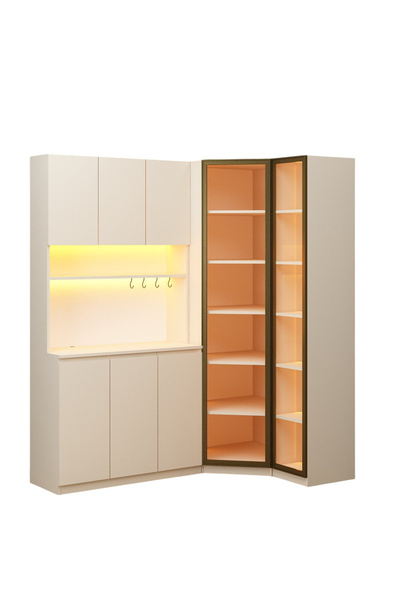 Avmpark Dolce Kahve Köşesi 208 cm 3 Kapaklı+ Köşe Modül+ Tek Kapaklı Temperli Camlı Çok Amaçlı Dolap Led Işı